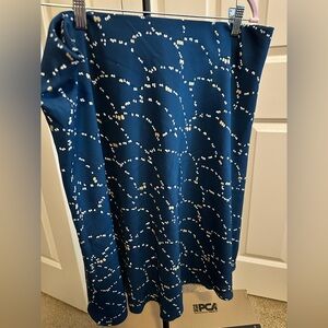 Ann Taylor Navy A-Line Skirt with White and Gold Pattern